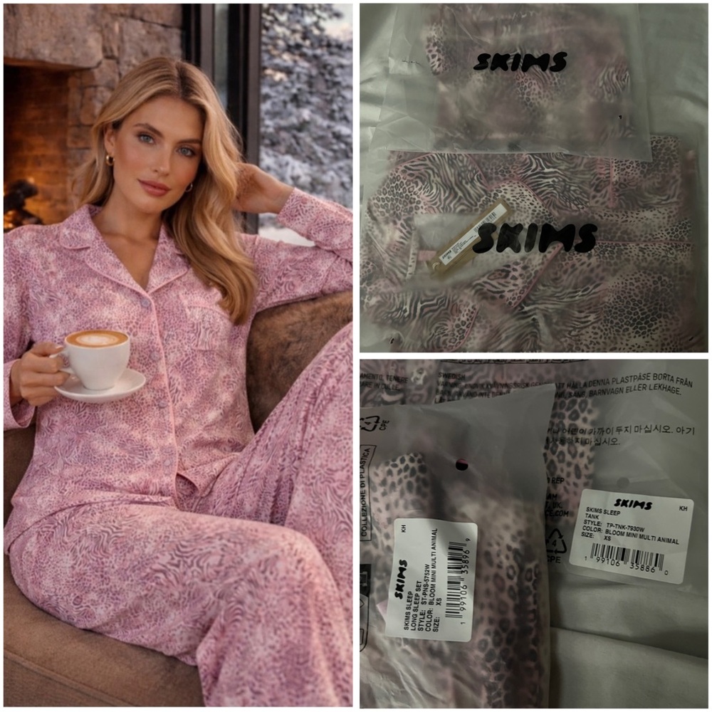 SKIMS Blush Animal Print Pajama 3 Piece Set